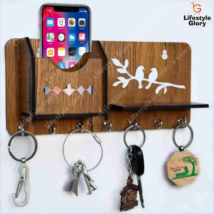 Lifestyle Glory Brand New Unique multipurpose design Wood Key Holder I 7 Hocks I Brown I Home Decoration items I Wall Decoration items for shop I Wall Decoration items I Wall Hanging for keys I Wall Hanging For Decoration