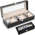 6/10/12 Slot Black PU Leather Watch Storage Box. 