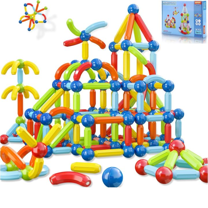 Magnetic Toys Building Blocks 36/42/64/25 Pcs Kids Magnet Balls and Rods Set Toddler STEM Sticks Toy Learning Educational Block Games Stacking Toys for Boy Girl Age 3+ Years Old Preschool