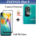 Infinix Hot 9 Full Black 9D Tempered Glass Screen Protector Full Glue Edge To Edge and Back Camera 9H Gorilla Flexible Protector - Value Combo Deal. 