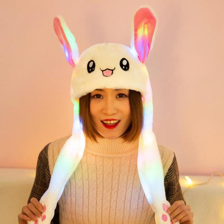 Cute Bunny Plush Hat Funny Playtoy Ear Up Down Rabbit Gift Toy for Kids Girls Girlfriend