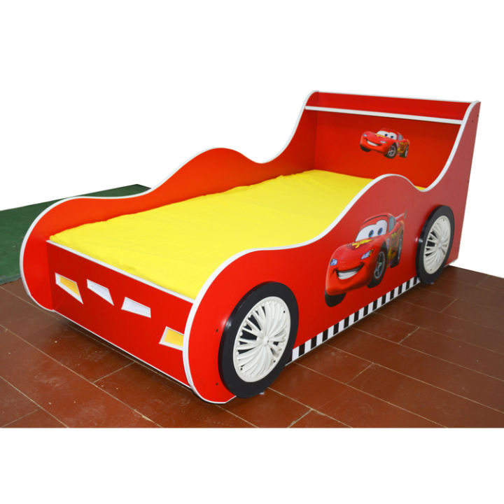 Furnishoo Mcqueen 95 Car Bed With Front Lights Sale in Pakistan - Kids Car Bed - Red Car Bed