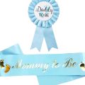 Pink Daddy to Badge Gender Reveal Baby Shower Party Decoration Set for Expectant Parents Mommy to Sash Daddy to Badge Photo Prop Blue Pink Theme Blue Mommy to Sash. 