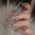 24Pcs Long False Nails Glitter Diamond Design Press on Nails Tips Nails Performance Festival Acrylic Artificial Wearable. 