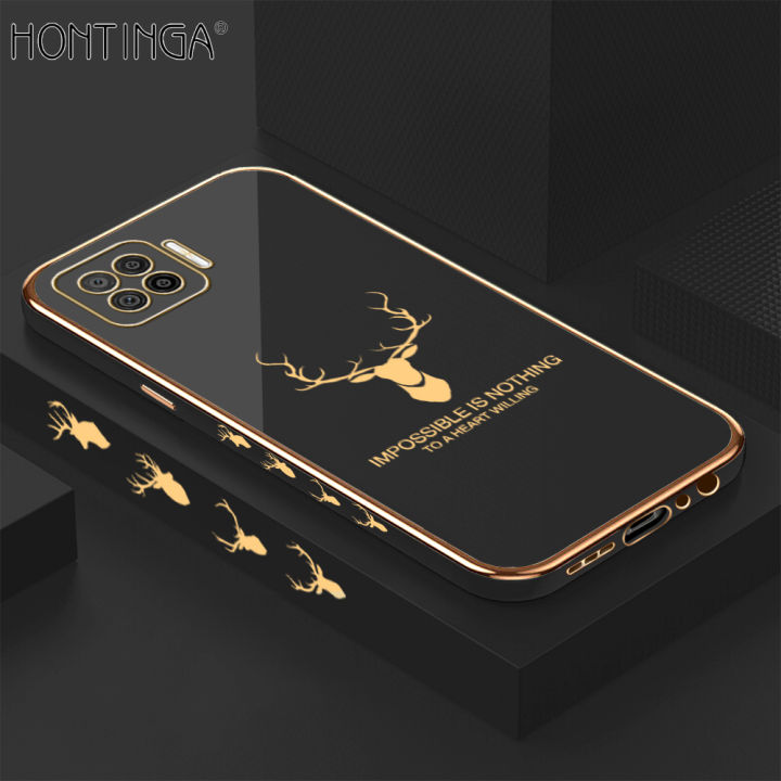 Hontinga for OPPO F17 A73 2020 Back Cover Luxury 6D Plating Lucky Side Pattern Shiny Case Soft Silicone Square Mobile Cover