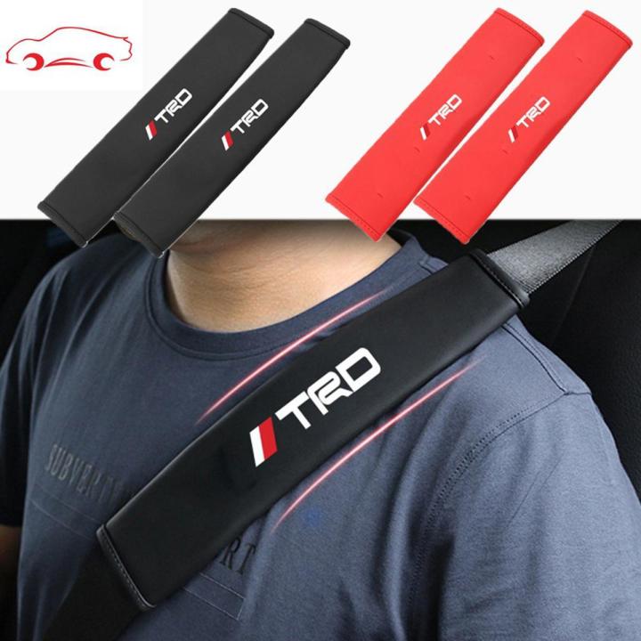 TRD Car Seat Belt Cover Universal Leather Car Safety Belt Auto Shoulder Protector Strap Pad Cushion Cover For Toyota Vios Hilux Camry Harrier Innova Rush Yaris Alphard Hiace Fortuner Vellfire Corolla Cross RAV4