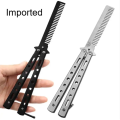 "Folding Butterfly Comb – Balisong Training Knife Style Foldable Pocket Comb – Portable EDC Fidget Comb for Hair Styling and Tricks". 