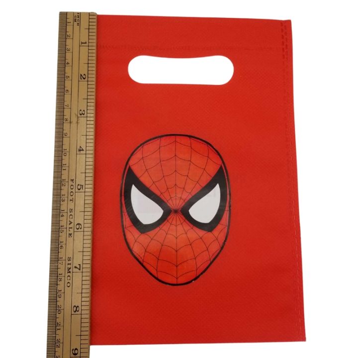 SPIDERMAN THEME GOODY BAGS - PACK OF 10 GOODY BAGS - SPIDERMAN FABRIC MATERIAL GOODY BAGS