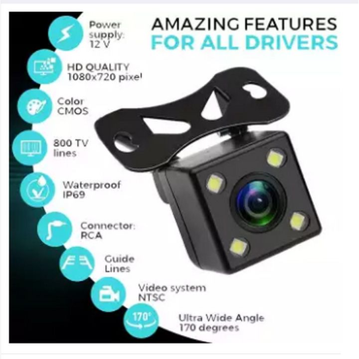 Apkina Car Rear View Camera HD Night Vision Reversing Backup Camera 4 LED 170° Wide Angle Waterproo