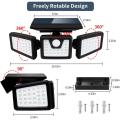 Otdair Solar Security Lights, 3 Head PIR Motion Sensor Lights Adjustable 128LED Flood Lights Outdoor Spotlights 360° Rotatable IP65 Waterproof for Porch Garden Patio Yard Garage Pathway. 