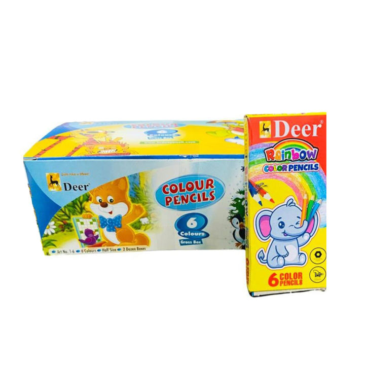 "Deer Pollywood Half Size Color Pencils - 6 Bright Colors in Each Packet!"