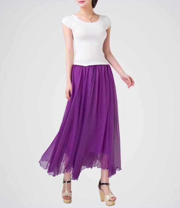 Women's%20Chiffon%20Long%20Skirt%20With%20White%20Cotton%20T-shirt,%20Skirts%20For%20Girls,%20Skirt%20with%20Top%20(Purple).%20-%20Image%203