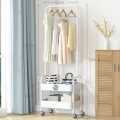 Shah G 3-in-1 Garment Rack Shoe Rack Clothing Rack Imported High Quality Coat and Garment Hanger, Cloth Organizer, Garment Rack having Multiple Hanger Hooks with 2 Bottom Storage Shelves,  - Single Pole OR Double Pole. 