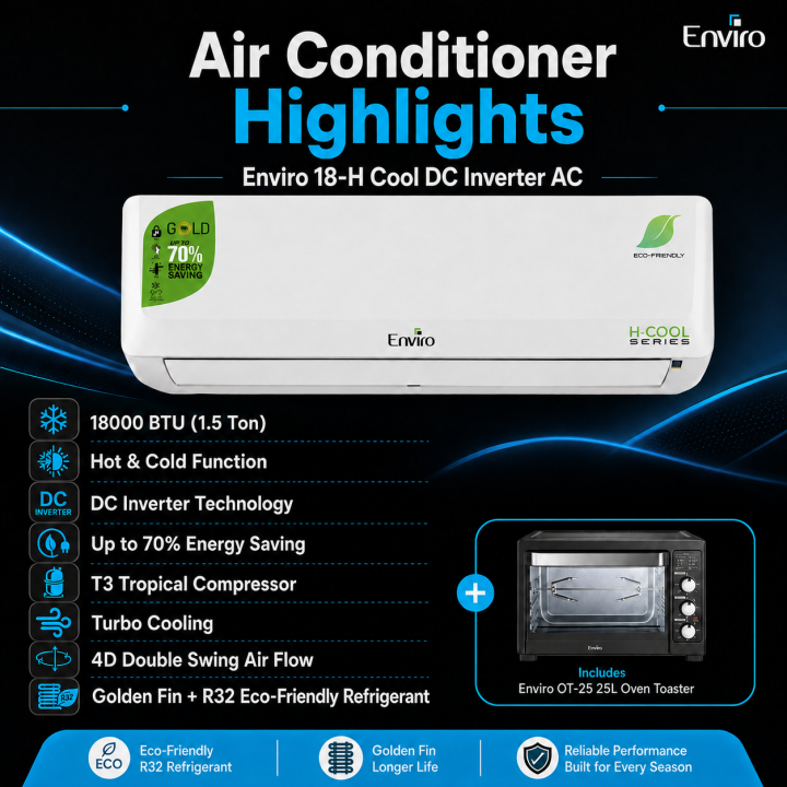 Enviro%2018-H%20Cool%201.5%20Ton%20DC%20Inverter%20AC%20Hot%20&%20Cold%20+%20Enviro%20OT-25%2025L%20Oven%20Toaster%20Bundle%20%7C%2018000%20BTU%20T3%20Compressor,%2070%25%20Energy%20Saving,%20R32%20Refrigerant,%20Rotisserie%20Oven%20-%20Image%202