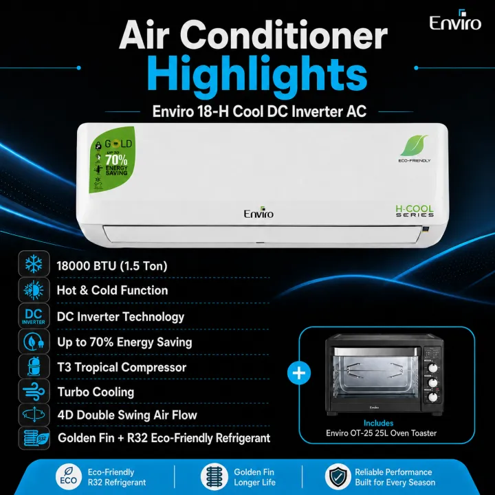 Enviro%2018-H%20Cool%201.5%20Ton%20DC%20Inverter%20AC%20Hot%20&%20Cold%20+%20Enviro%20OT-25%2025L%20Oven%20Toaster%20Bundle%20%7C%2018000%20BTU%20T3%20Compressor,%2070%25%20Energy%20Saving,%20R32%20Refrigerant,%20Rotisserie%20Oven%20-%20Image%202