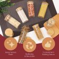 AKHPAL Glass jars with bamboo lids, 6 PieceS spice jars with bamboo lids 340ml,  glass storage jars, glass canisters with wooden airtight lids, labels, glass storage canisters for food, coffee beans, candy, spices. 