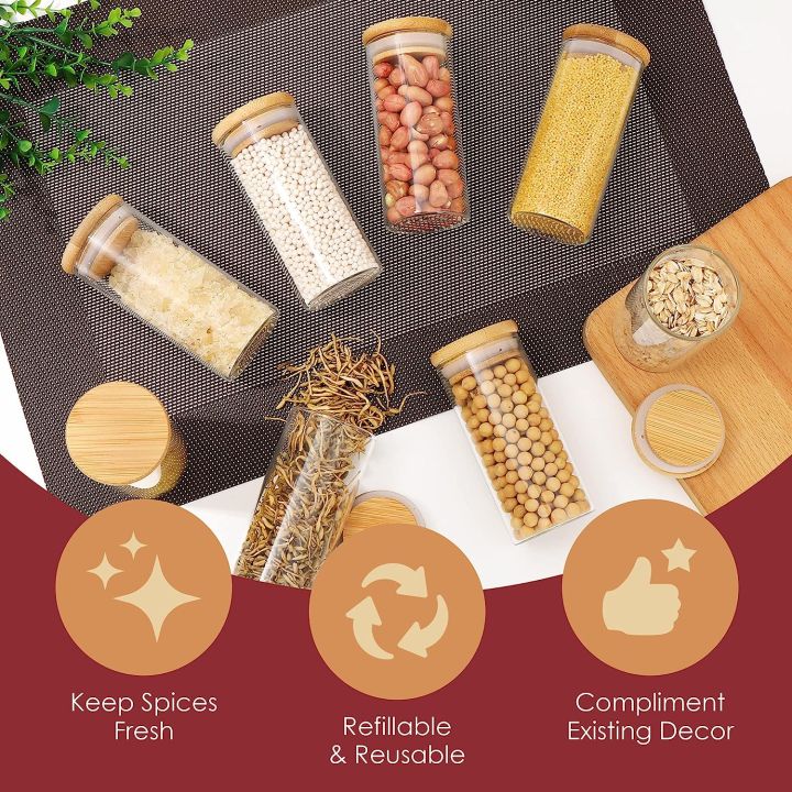 AKHPAL%20Glass%20jars%20with%20bamboo%20lids,%2012%20pieceS%20spice%20jars%20with%20bamboo%20lids,%20340ml%20glass%20storage%20jars,%20%20glass%20canisters%20with%20wooden%20airtight%20lids,%20labels,%20glass%20storage...%20-%20Image%207