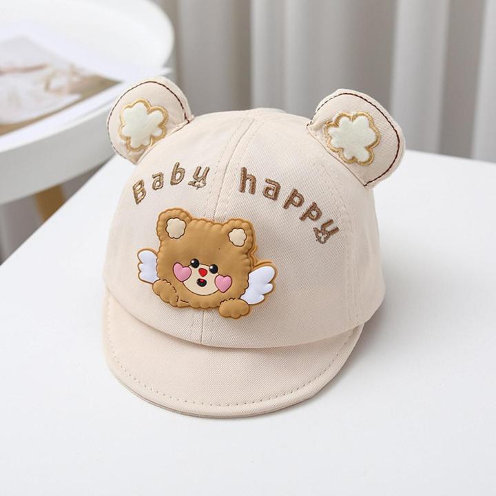 Cartoon Bear Baby Baseball Cap Cute Kids Sun Hat with Ears Summer Solid Color Adjustable Boy Girl Peaked Caps Bonnet
