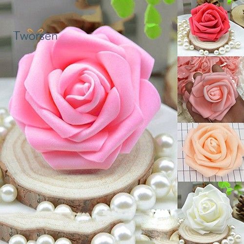 Tworsen 50Pcs Artificial Flowers Bouquet Party Foam Rose Heads