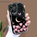 Hontinga for Realme C51 C53 Realme Note 50 Back Cover Tulip Butterfly Soft Texture Phone Case Wavy Edge Silicone Cover. 