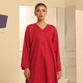 Orient Stitched 2 Piece Plain Jacquard Shirt And Jacquard Pant For Woman and Girls - Colour: Red -Design code: WRCJ23W-2003 - Collection: Studio Winter 2023 - Collection: Studio Winter 2023. 