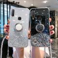 Casinglee for VIVO Y11 case Shiny Ring Glitter Soft Transparent Holder Stand Back cover with String for VIVO Y11 Phone cases cover Stars Moon Girls For girls and Boys. 
