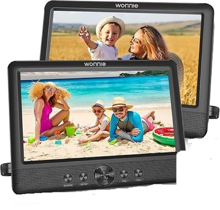 WONNIE 10.5" Two DVD Players Dual Screen for Car Portable CD Player Play a Same or Two Different Movies with Two Mounting Brackets, 5-Hour Rechargeable Battery, Support USB/SD Card Reader uk import