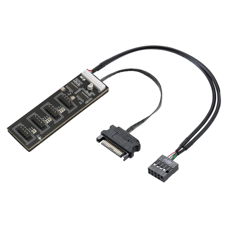 9Pin USB Header Splitter with SATA Power Cable, Internal USB Hub Extension USB 2.0 Splitter Connector for Motherboard Easy Install