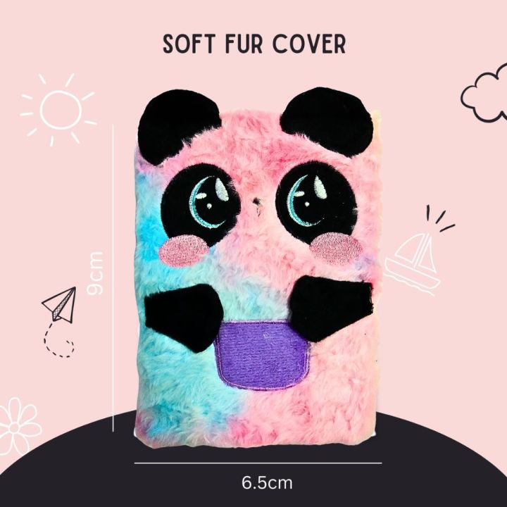 Plush Panda Diary Notebook Fluffy Faux Fur Notebook for Kids With Lined Paper, Diary Journal Writing Pad School Stationery Gift For Kids White