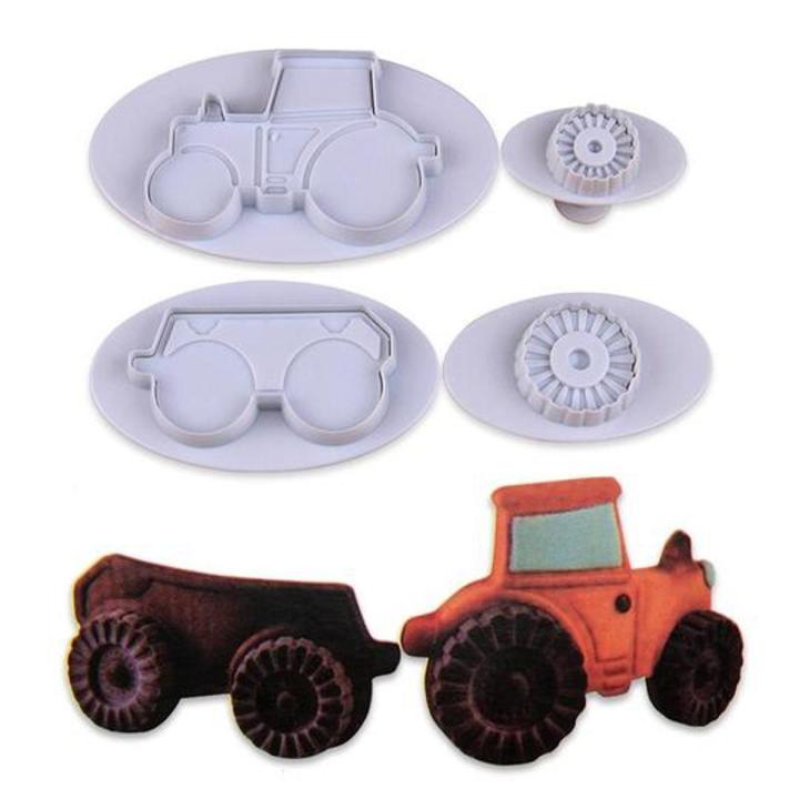 Tractor Fondant & Cookie Plunger Cutter 4Pcs Set
