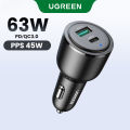 UGREEN 63W Car Charger PD QC 3.0 PPS 45W USB Type C Fast Charging for iPhone 16 15 Samsung S25 S24 Xiaomi Mobile Phone Charger. 