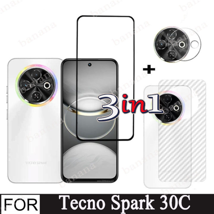 Tecno Spark 30C Tempered Glass Screen Protector For Tecno Spark 20C GO 1 2024 2025 3 in 1 Full Coverage Glass Film + Camera Lens Glass Protector
