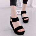 OIMG Women Flat High Wedge Sandals Ankle Strap Velcro Platform Shoes Chunky Creepers - Intl. 