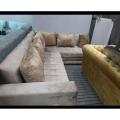L Shape Sofa Set - Luxurious Designed  Completely Velvet Fabric Used  Dual Tone Borders - With Cushions. 