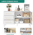 Arqam.B Sideboard Buffet Cabinet with Storage, Modern Coffee Bar Storage Cabinet with LED Light, 3 Drawers & 2 Acrylic Glass Doors, Wood Buffet Table for Kitchen, Living Room, White 8 (1) (To be customise). 