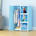 FROZEN 6 Cubic DIY (Nylone) Plastic Baby Clothes Cabinet Space Saver Organizer / Baby cupboard and Baby Hanging Wardrobe - 6 Cubes Storage Cabinet & Wardrobe For Kids With Hanging Rod. 