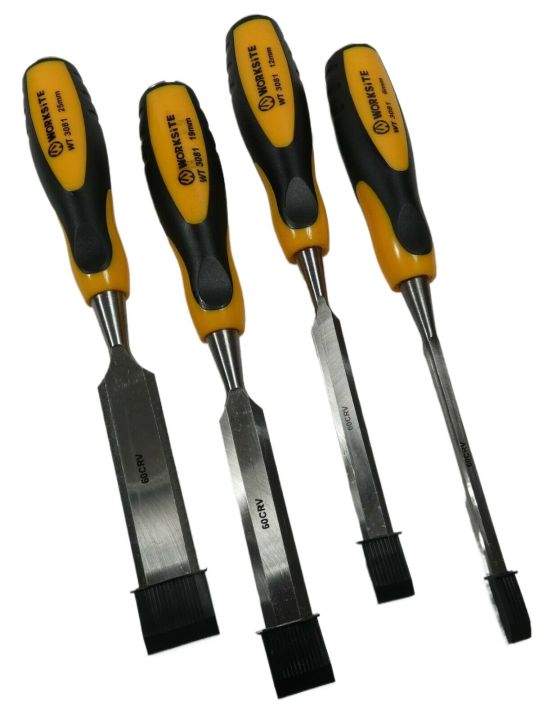 Worksite 4PCS Wood Chisel Set Fiberglass Handle Sizes 6,12,19,25mm ...