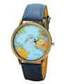 World Map Dial Analog Watch For Women/Girls – Blue. 