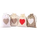 10pcs/lot White Khaki Drawstring Linen Love Gift Bag Halloween Valentine's Day Christmas Party Wrapping Bag 10x14cm Key Storag. 