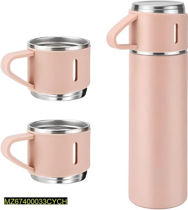 Vacuum Flask Set With 3 Cups, 500 Ml