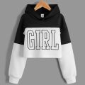Girl Printed Fleece Full Sleeves Pull Over Crop Top Hoodie For Girl & Women. 