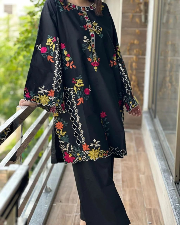 Elegant Multi Embroidered Kurti for Women with Trouser (2-Piece Suit)  Casual Dresses for Women | Daraz.pk