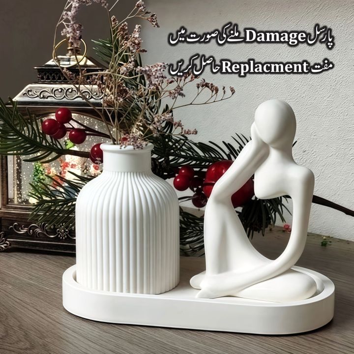 3pc set of Thinker statue, Trinket tray and mini bud vase Set for Home Office Decor Mini Sculptures for Living Room, Bookshelf, Desktop Decoration, Thinker Ornament, Aesthetic home decor  - Rashid Gift Center
