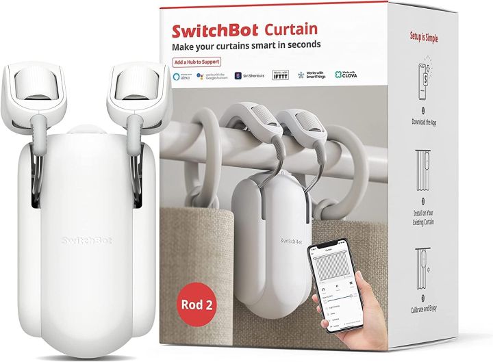Curtain Opener SwitchBot Smart - Wireless App Automate Timer Control, Add SwitchBot Hub to Make it Compatible with Alexa, Google Home, IFTTT, Homekit Rod2.0 Version