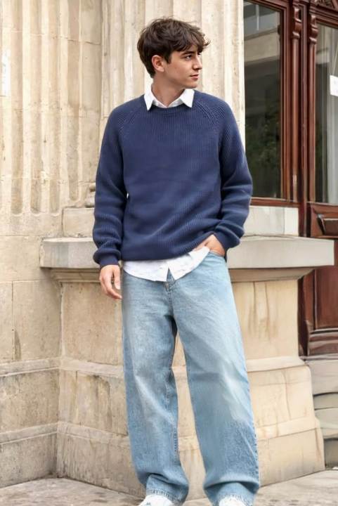 Men’s Light Blue Baggy Jeans – Loose Fit Casual Denim Pants for Boys ...