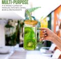 380ML Glass Cup with Wooden Lid and Straw-Clear Tall Coffee Mugs with Handle for Iced Coffee, Tea, Beverages-Aesthetic Cups. 