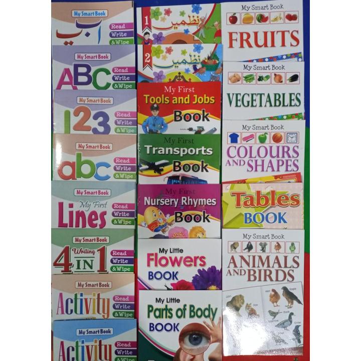 Pack of 20 books, reading +write and wipe books + 1 Markers and ink bottle- Early learning