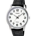 CASIO WHITE DIAL WITH BLACK LEATHER STRAP MEN'S WATCH - MTP-1303L-7BVDF. 
