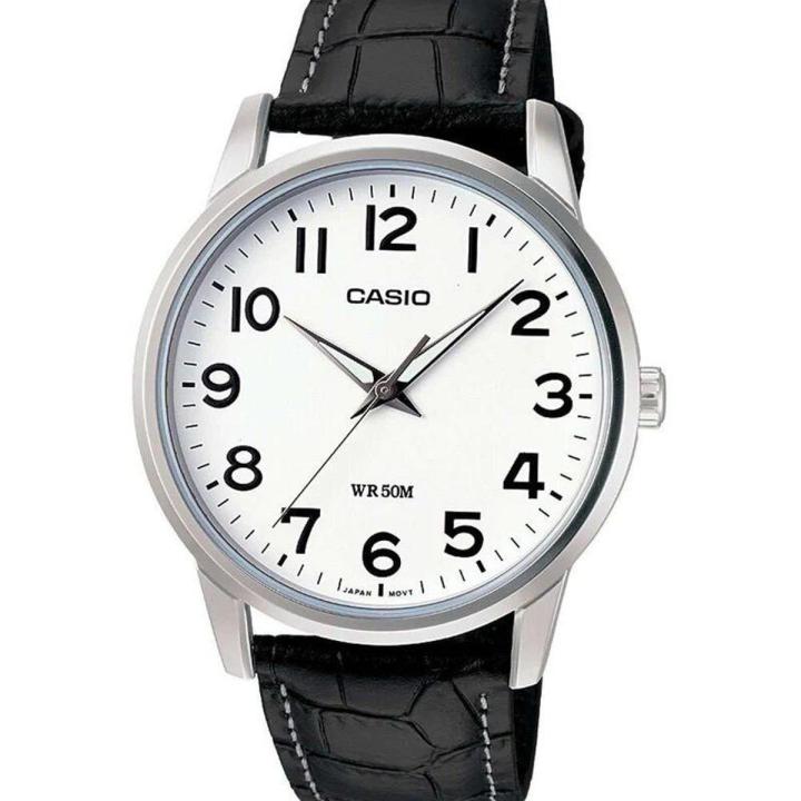 CASIO WHITE DIAL WITH BLACK LEATHER STRAP MEN'S WATCH - MTP-1303L-7BVDF