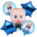 Boss Baby Foil Balloon Set - 16 Inch - Balloon Decoration Items - Blue - Boys - Pack Of 5 Foil Balloons. 